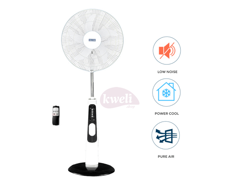 Solstar Rechargeable Stand Fan with Remote 18inch RFS-3008U-WH SS; Low Noise, Free Standing Fan - Solstar Rechargeable Stand Fan RFS-3008U-WHSS, Low Noise, Free Standing Fan