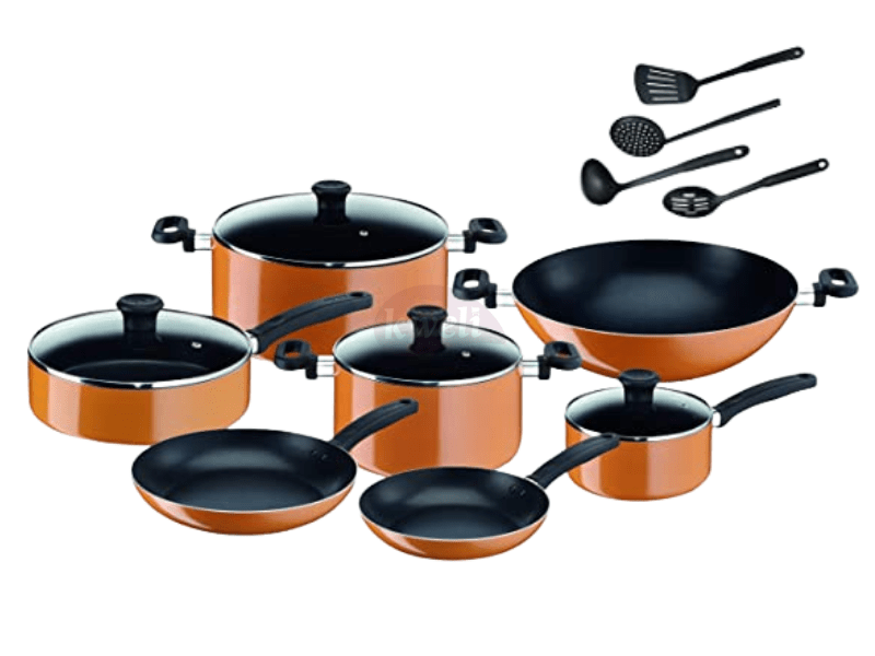 Tefal 15 Pcs Prima Cookware Set - B168A574; Non Stick, Aluminium , Orange Black - Tefal 15 Pcs Prima Cookware Set - B168A574; Non Stick, Aluminium , Orange Black