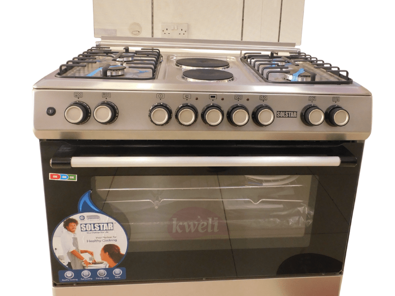 Solstar 90x60cm Cooker SO942DEINBSS; 4 Gas Burners, 2 Electric Plates, Electric Oven, Grill, Rotisserie, Silver - Solstar 90x60cm Cooker SO942DEINBSS; 4 Gas Burners, 2 Electric Plates, Electric Oven, Grill, Rotisserie, Silver