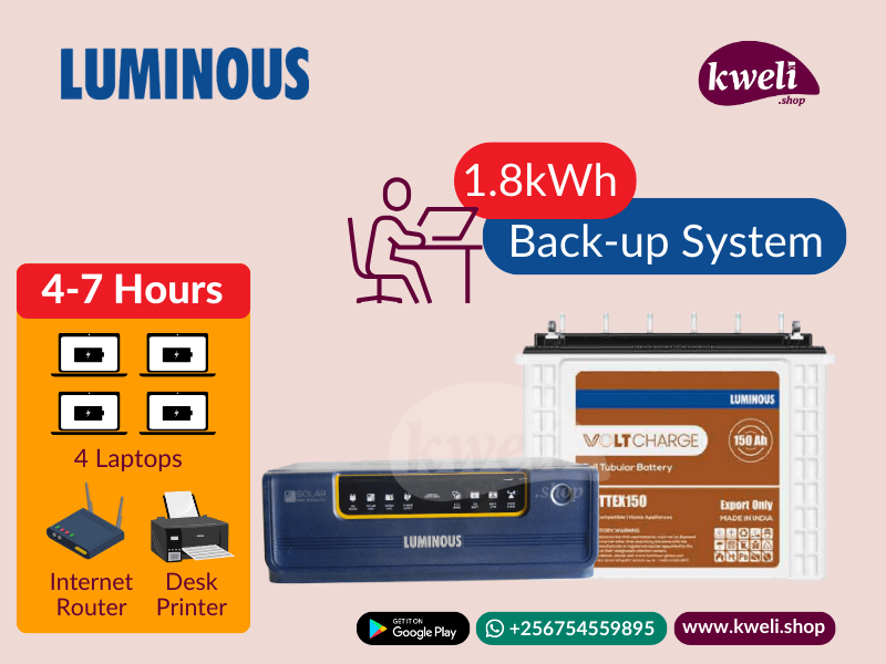 Luminous 1.8kWh 850watt Office Power Back-up System; Run 4 laptops, Printer and Internet Router for up to 7 hours - Luminous 1.8kWh 850watt Office Power Back-up System; Run 4 laptops, Printer and Internet Router for up to 7 hours