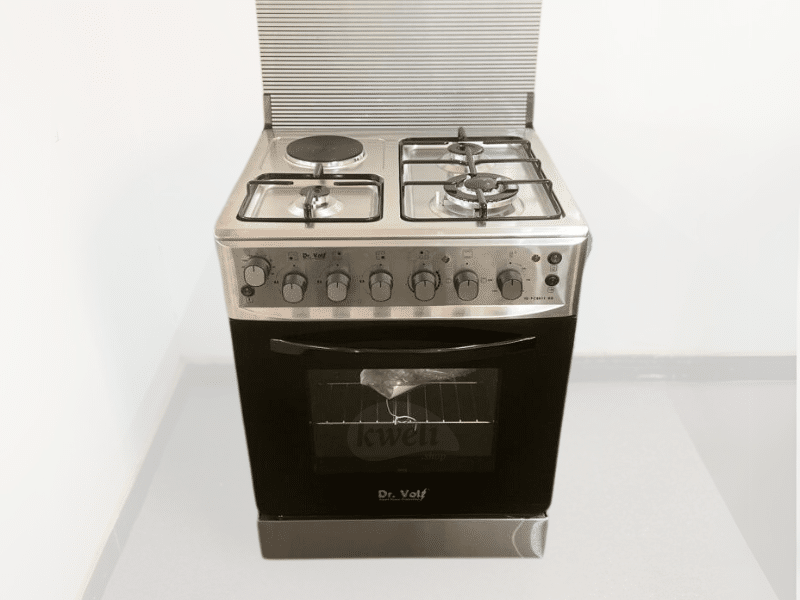 DR VOLT 60cm Gas & Electric Cooker IQ-FC6611SS; 3 Gas + 1 Hot Plate, Pulse Ignition, Enamelled Pan Support, 64L Oven with Lamp, Rotisserie & Thermostat - DR VOLT 60cm Gas & Electric Cooker IQ-FC6611SS; 3 Gas + 1 Hot Plate, Pulse Ignition, Enamelled Pan Support, 64L Oven with Lamp, Rotisserie & Thermostat