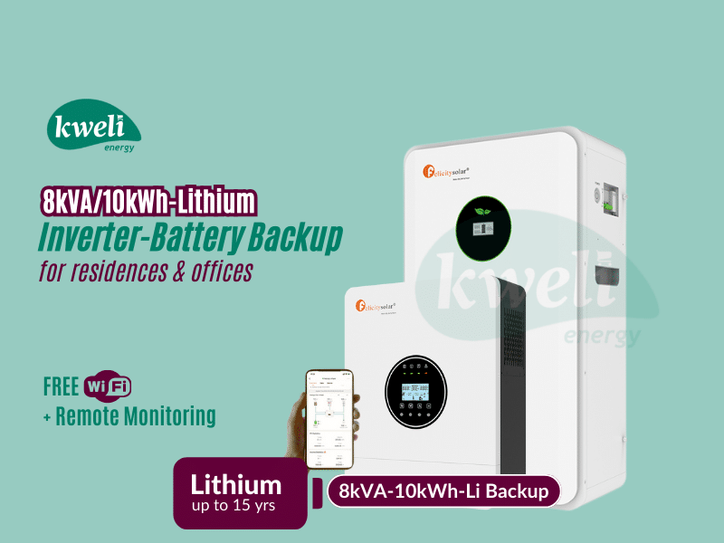 Kweli Energy 8kVA-10kWh Lithium Battery-Inverter Backup System; Automatic Switchover, FREE WiFi plus Remote Monitoring, Charge with Grid/UEDCL, Generator or Solar - Kweli Energy 8kVA-10kWh Lithium Battery-Inverter Backup System