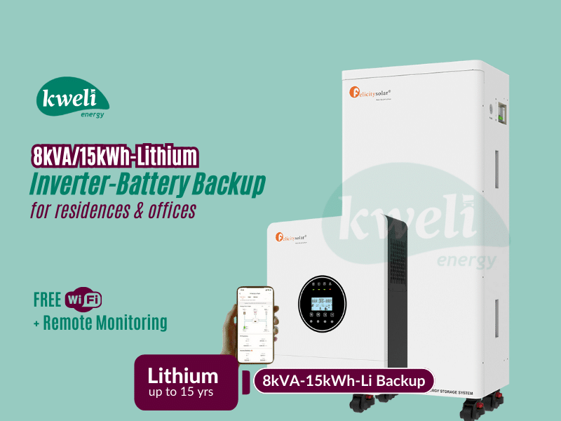 Kweli Energy 8kVA-15kWh Lithium Battery-Inverter Backup System; Automatic Switchover, FREE WiFi plus Remote Monitoring, Charge with Grid/UEDCL, Generator or Solar - Kweli Energy 8kVA-15kWh Lithium Battery-Inverter Backup System