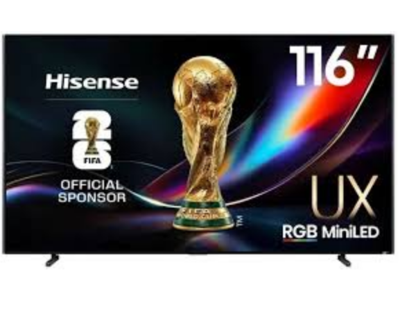 Hisense 116UX 116-inch RGB Mini-LED 4K Smart TV; 8000 Nits, 165Hz VRR, RGB Local Dimming, Dolby Vision IQ, Dolby Atmos, HDMI 2.1