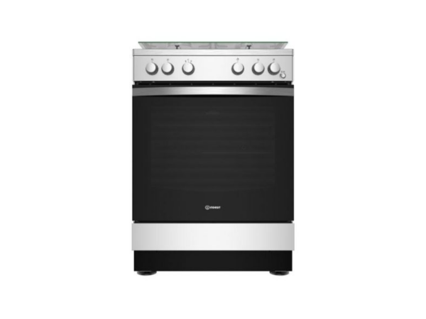 Indesit 60x60cm Full Gas Cooker IS67G1PCX; 4 Gas Burners, Gas Oven & Grill, Rotisserie, Flame Failure Safety, Auto Ignition Key Features