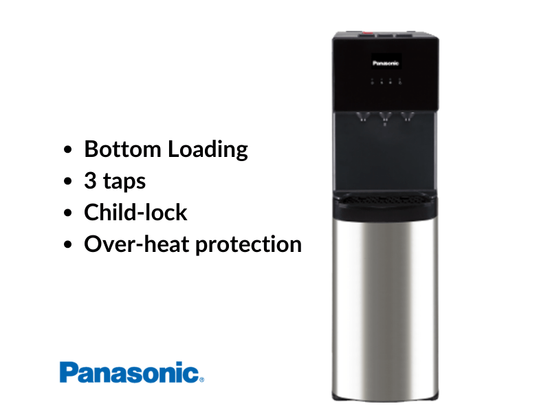 Panasonic Water Dispenser, Bottom Loading SDMWD3438; 3-Taps with Child Lock, Black/Silver - Panasonic Water Dispenser, Bottom Loading SDMWD3438