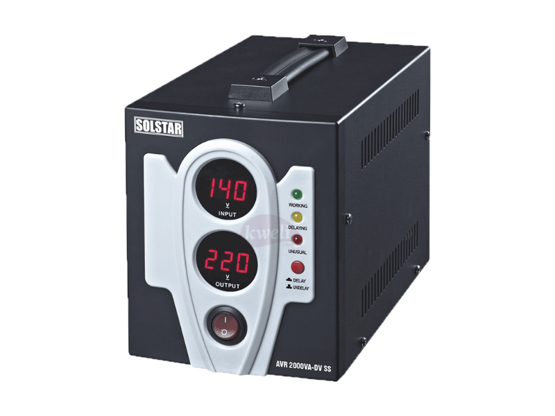 Solstar Voltage Stabiliser/Regulator DVR2000VA; 120-280V~ Input, 2000VA (watts) Output, Digital Display - Solstar Voltage Stabiliser/Regulator DVR2000VA